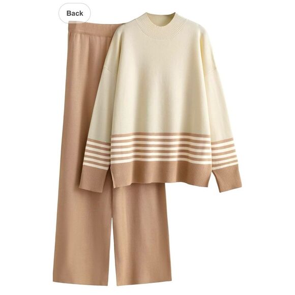 2pc Sweater Pant Set XL -‎ Wide Leg, Turtleneck NEW SO CUTE!!!  Ivory/Beige - Picture 1 of 7